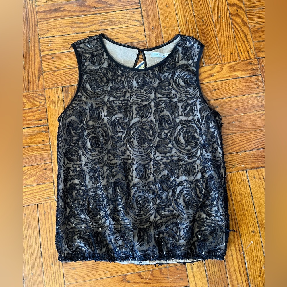 Max Studio Black Sequin Lace Sleeveless Top - Size M
